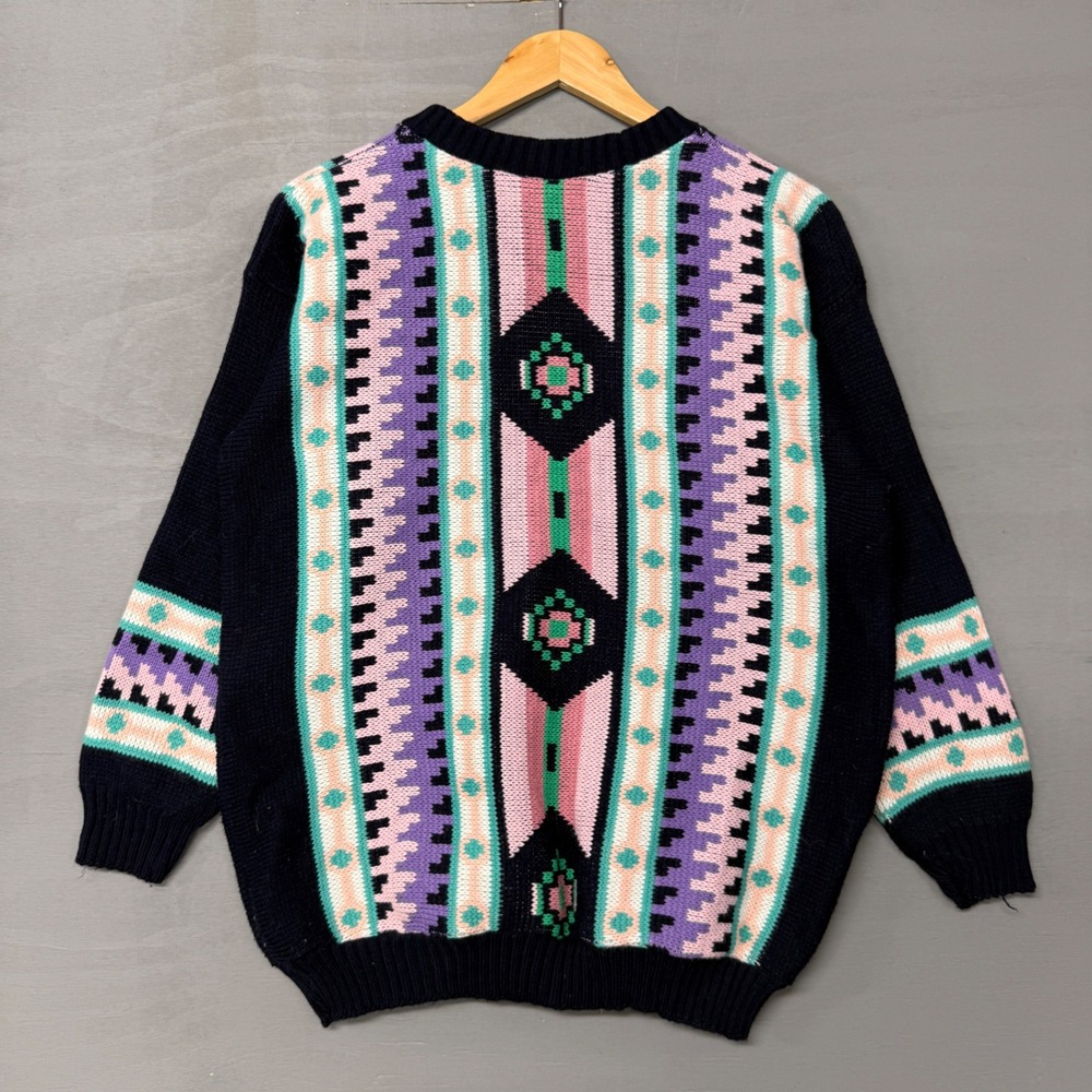vintage Clifton Place Sweater Navy Blue Southwestern Aztec Knit Mock Neck XL - Picture 3 of 6